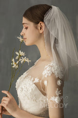 Two-tier Beaded Edge Voile Shoulder Veils Beading CV0220 - COCOMELODY