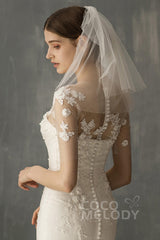 Two-tier Beaded Edge Voile Shoulder Veils Beading CV0220 - COCOMELODY
