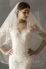 Two-tier Beaded Edge Tulle Hip Veils with Beading CV0224 - COCOMELODY