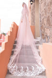 Two-tier Lace Edge Tulle Cathedral Veils with Appliques CV0228 - COCOMELODY