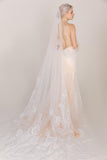 One-tier Lace Edge Tulle Cathedral Veils Appliques CV0245 - COCOMELODY