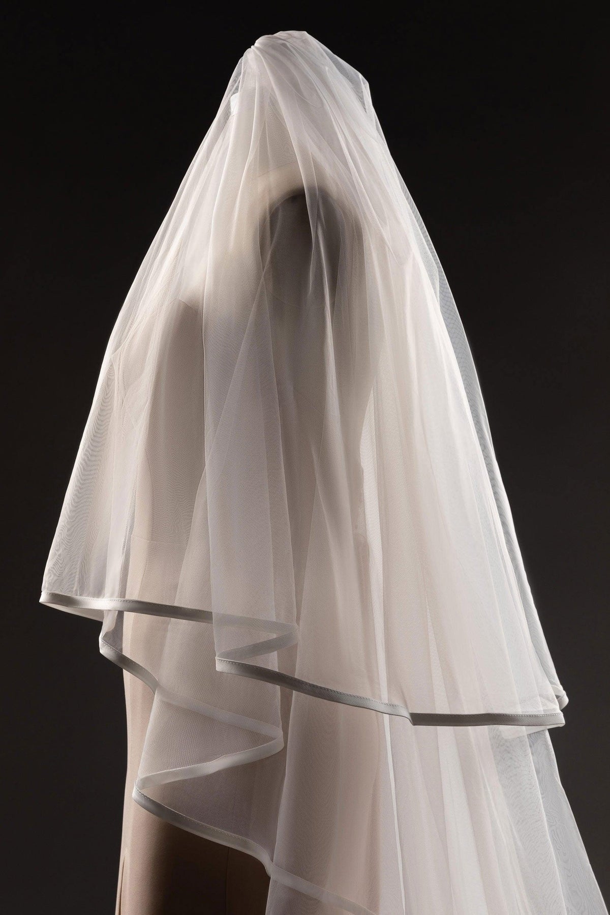 Two-tier Ribbon Edge Tulle Cathedral Veils CV0256 - COCOMELODY