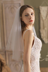 Two-tier Cut Edge Tulle Elbow Veils CV0260 - COCOMELODY
