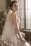 Two-tier Lace Edge Tulle Hip Veils with Appliques CV0261 - COCOMELODY
