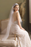 One-tier Cut Edge Tulle Hip Veils Appliques Beading CV0262 - COCOMELODY