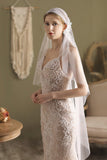 One-tier Cut Edge Tulle Hip Veils Appliques Beading CV0262 - COCOMELODY