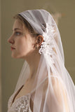 One-tier Cut Edge Tulle Hip Veils Appliques Beading CV0262 - COCOMELODY