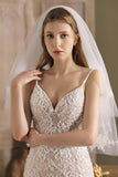Two-tier Cut Edge Tulle Waist Veils Appliques Beading CV0263 - COCOMELODY