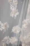 One-tier Cut Edge Tulle Cathedral Veils with Flower Beading CV0284 - COCOMELODY