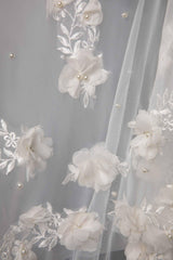 One-tier Cut Edge Tulle Cathedral Veils with Flower Beading CV0284 - COCOMELODY