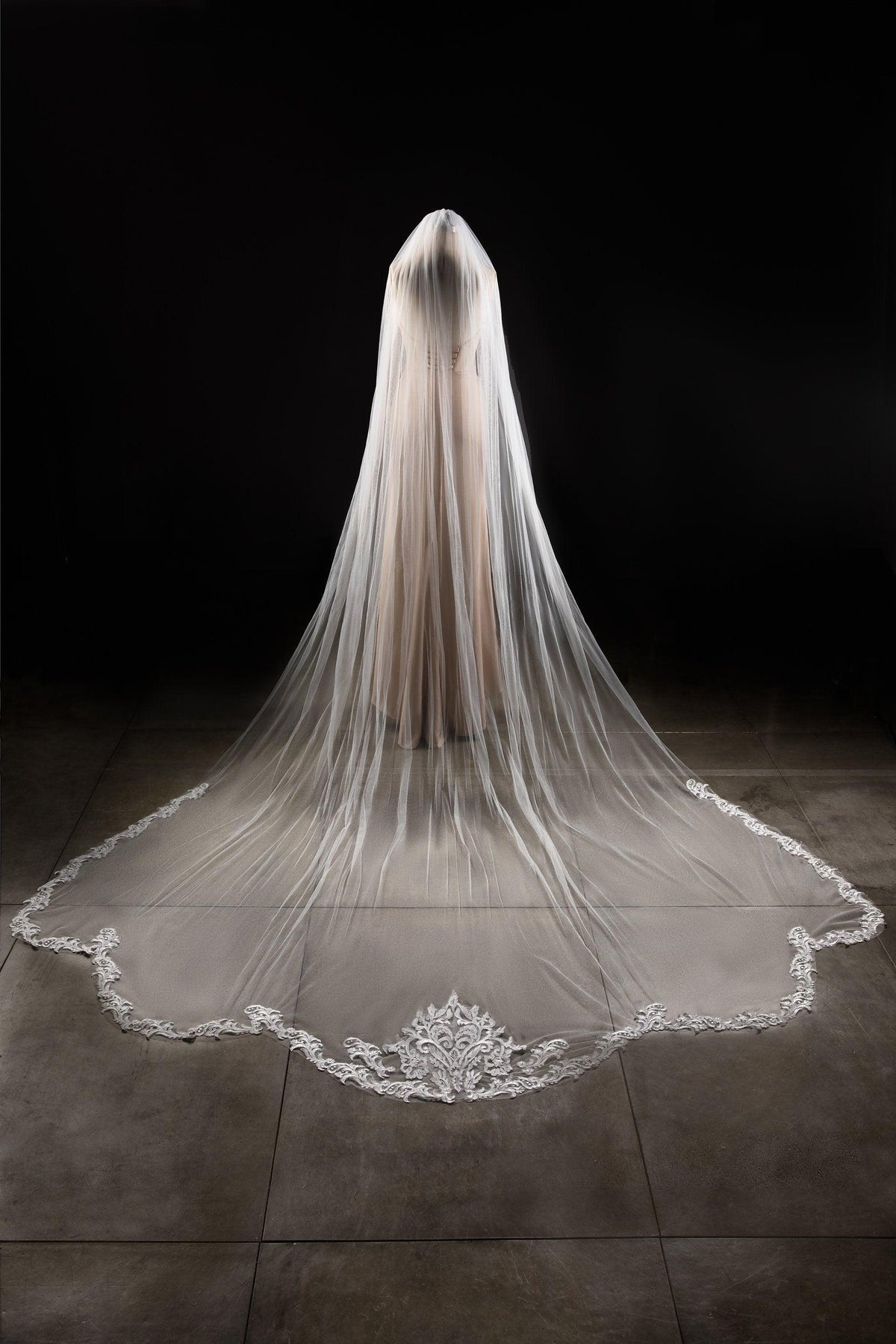 One-tier Lace Edge Tulle Lace Cathedral Veils with Appliques CV0287 - COCOMELODY
