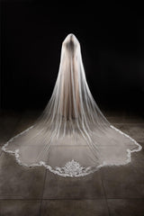 One-tier Lace Edge Tulle Lace Cathedral Veils with Appliques CV0287 - COCOMELODY