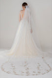 One-tier Lace Edge Tulle Chapel Veils with Appliques CV0291 - COCOMELODY
