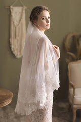 Two-tier Lace Edge Tulle Lace Hip Veils with Appliques CV0293 - COCOMELODY