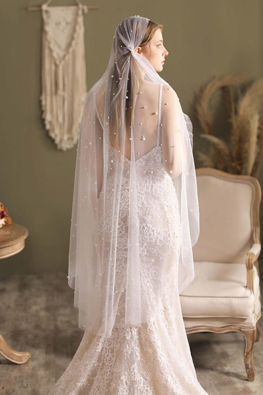 One-tier Cut Edge Tulle Tea Veils with Beading CV0294 - COCOMELODY 1658