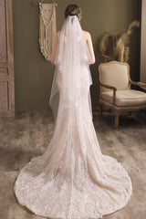 Two-tier Cut Edge Tulle Tea Veils with Appliques CV0295 - COCOMELODY