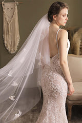 Two-tier Cut Edge Tulle Tea Veils with Appliques CV0295 - COCOMELODY