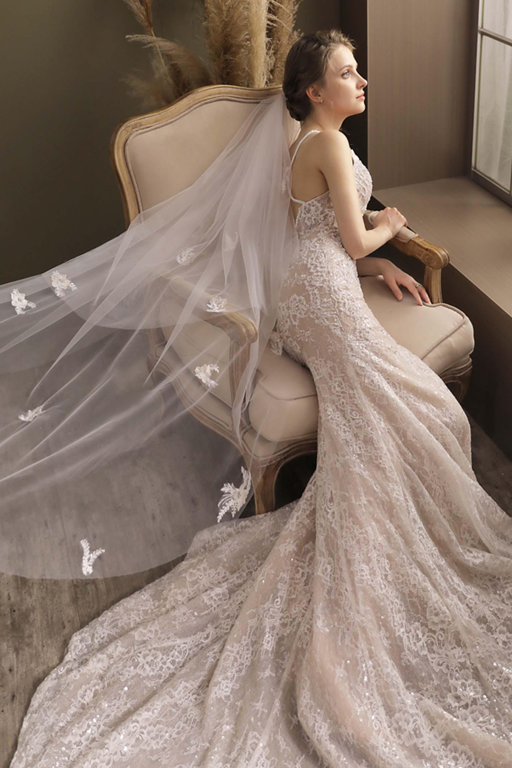 Two-tier Cut Edge Tulle Tea Veils with Appliques CV0295 - COCOMELODY