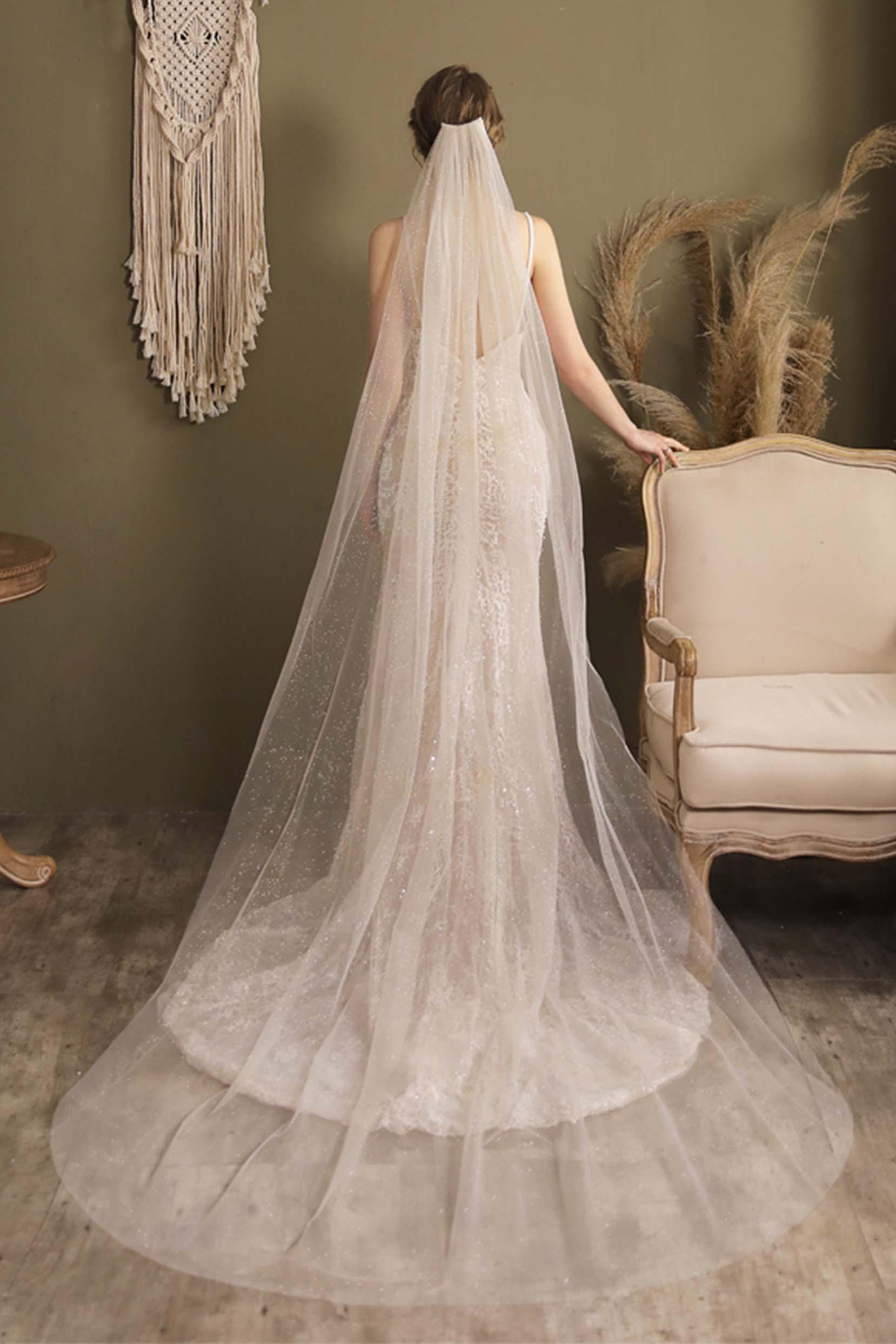 One-tier Cut Edge Tulle Cathedral Veils CV0296 - COCOMELODY
