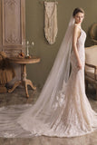 One-tier Cut Edge Tulle Cathedral Veils with Appliques CV0297 - COCOMELODY
