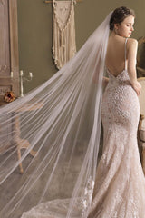 One-tier Cut Edge Tulle Cathedral Veils with Appliques CV0297 - COCOMELODY