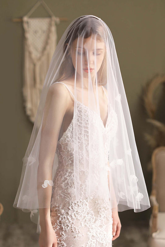 One-tier Cut Edge Tulle Waist Veils with Flower CV0299 - COCOMELODY 1658