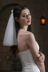 One-tier Cut Edge Tulle Shoulder Veils with Bow CV0304 - COCOMELODY