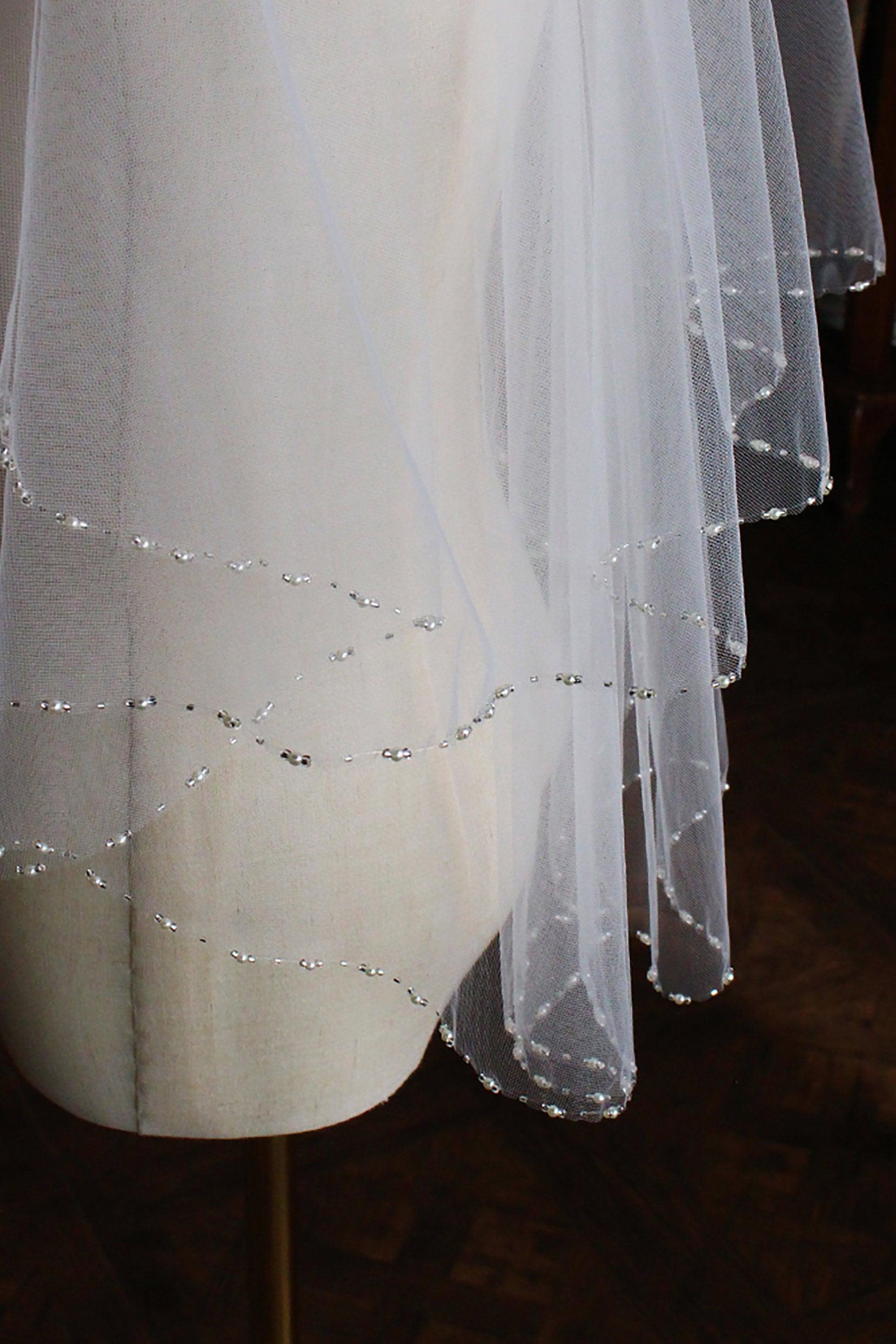 Two-tier Beaded Edge Tulle Hip Veils with Pearls CV0307 - COCOMELODY