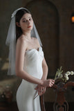 Two-tier Cut Edge Tulle Waist Veils with Bow CV0308 - COCOMELODY