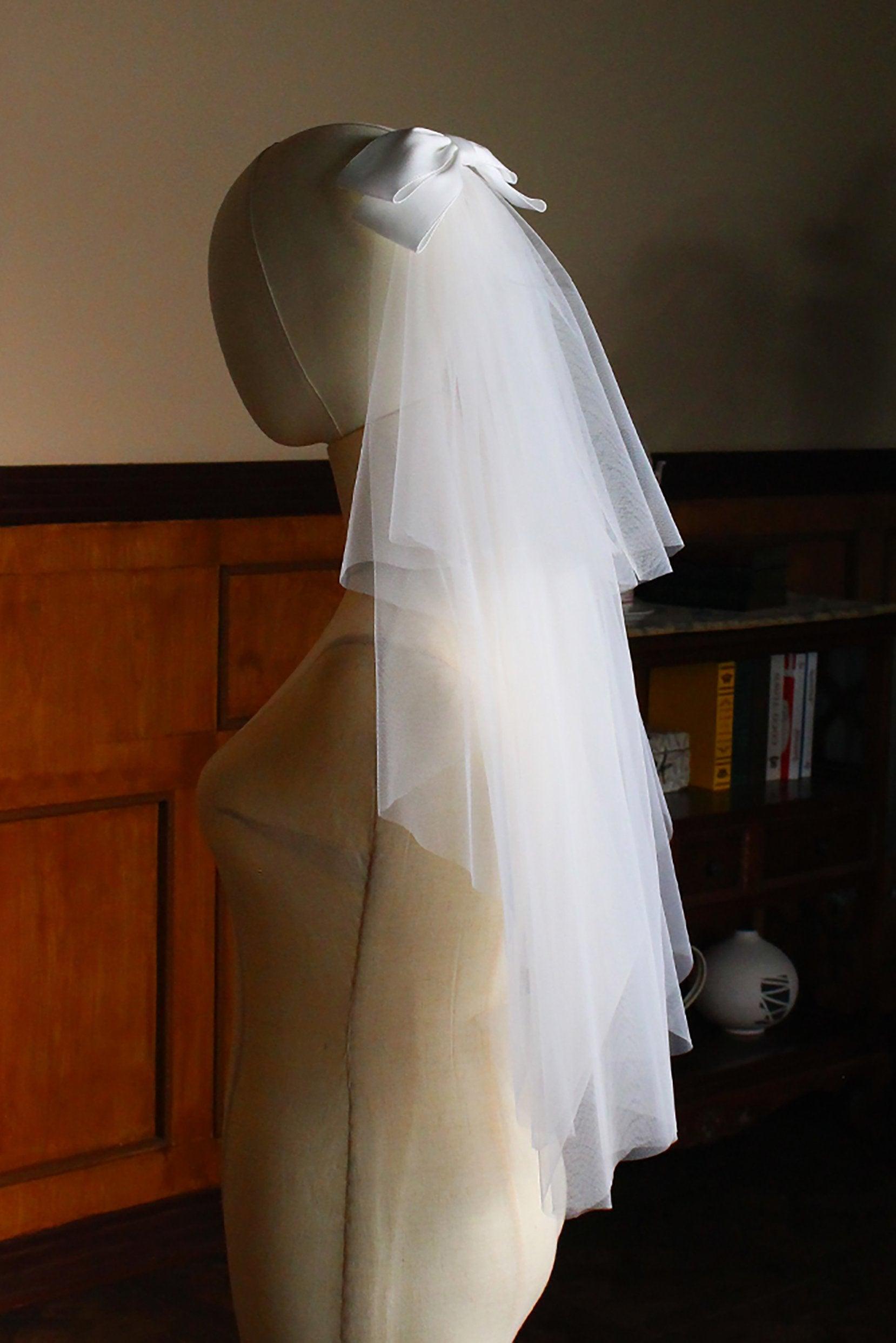 Two-tier Cut Edge Tulle Waist Veils with Bow CV0308 - COCOMELODY