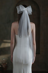 One-tier Cut Edge Tulle Hip Veils with Bow CV0309 - COCOMELODY