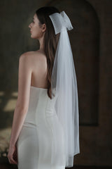 One-tier Cut Edge Tulle Hip Veils with Bow CV0309 - COCOMELODY