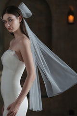 One-tier Cut Edge Tulle Hip Veils with Bow CV0309 - COCOMELODY