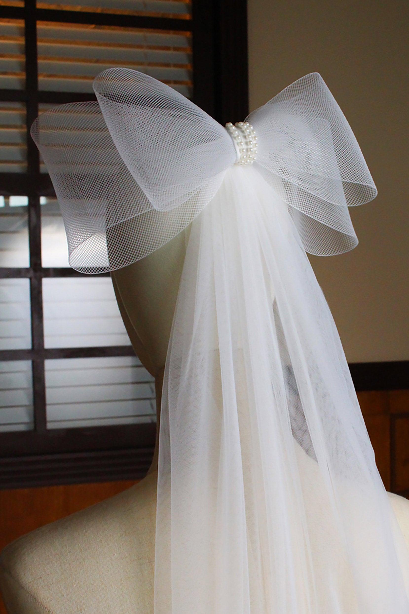 One-tier Cut Edge Tulle Hip Veils with Bow CV0309 - COCOMELODY