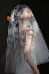 Two-tier Cut Edge Tulle Waist Veils with Appliques CV0310 - COCOMELODY