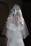 Two-tier Cut Edge Tulle Waist Veils with Appliques CV0310 - COCOMELODY