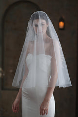 Two-tier Cut Edge Tulle Waist Veils with Appliques CV0310 - COCOMELODY