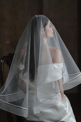 Two-tier Ribbon Edge Tulle Hip Veils with Ribbons CV0311 - COCOMELODY