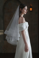 Two-tier Ribbon Edge Tulle Hip Veils with Ribbons CV0311 - COCOMELODY