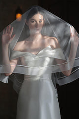 Two-tier Ribbon Edge Tulle Hip Veils with Ribbons CV0311 - COCOMELODY