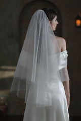 Two-tier Cut Edge Tulle Waist Veils with Sequin CV0312 - COCOMELODY