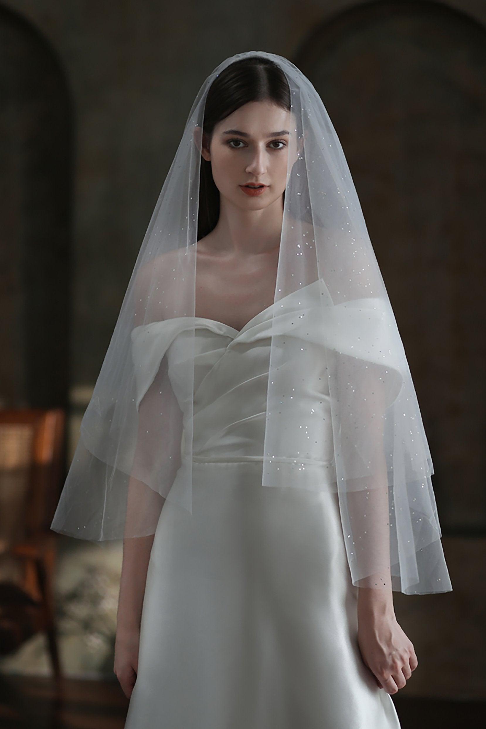 Two-tier Cut Edge Tulle Waist Veils with Sequin CV0312 - COCOMELODY