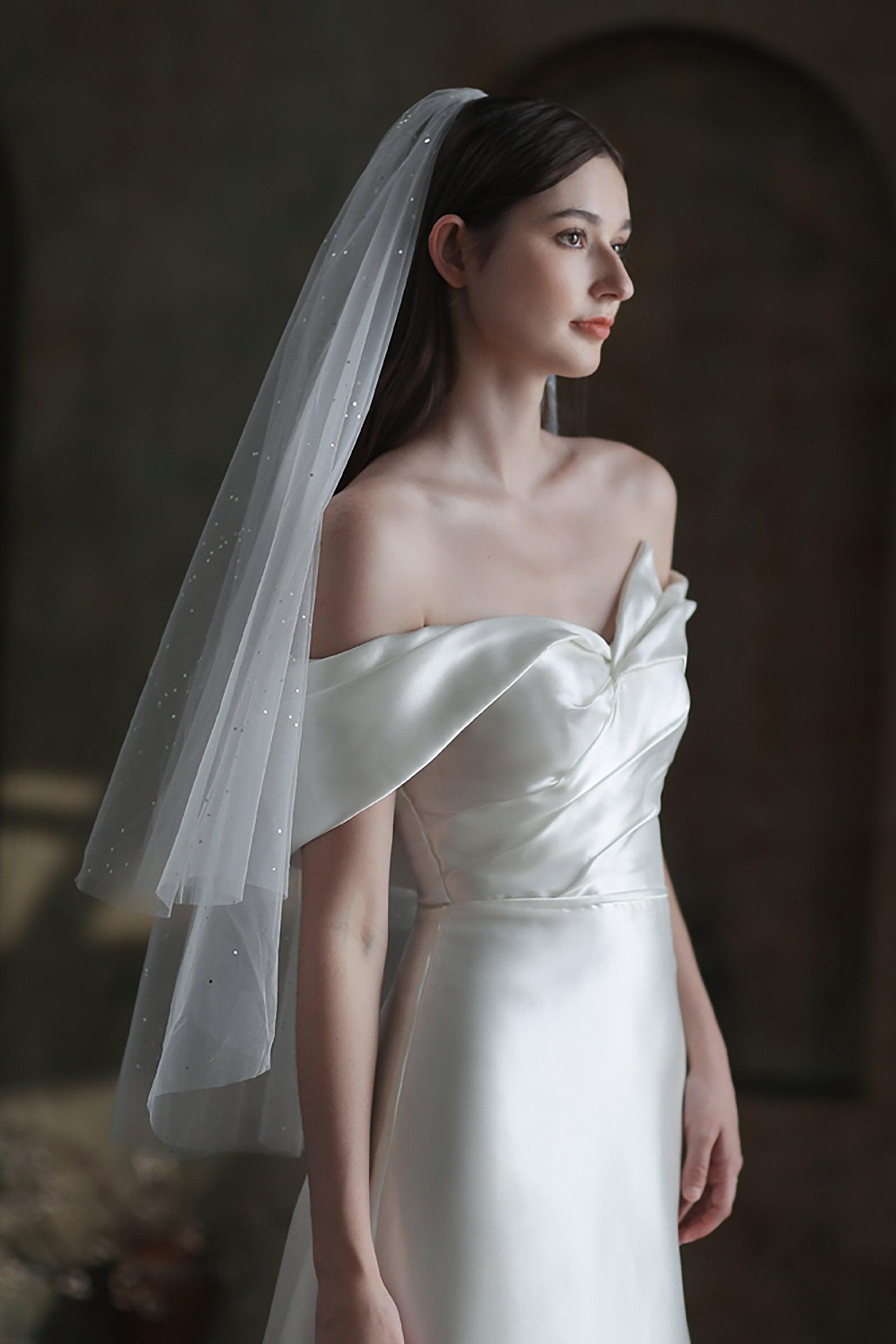 Two-tier Cut Edge Tulle Waist Veils with Sequin CV0312 - COCOMELODY