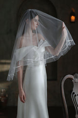 Two-tier Satin Edge Tulle Waist Veils with Ribbons CV0313 - COCOMELODY