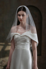 One-tier Cut Edge Tulle Waist Veils with Sequin CV0314 - COCOMELODY