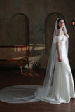 One-tier Cut Edge Tulle Chapel Veils with Pearls CV0318 - COCOMELODY