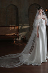 Two-tier Satin Edge Tulle Chapel Veils with Ribbons CV0319 - COCOMELODY