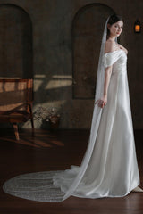 One-tier Cut Edge Tulle Chapel Veils with Pearls CV0320 - COCOMELODY
