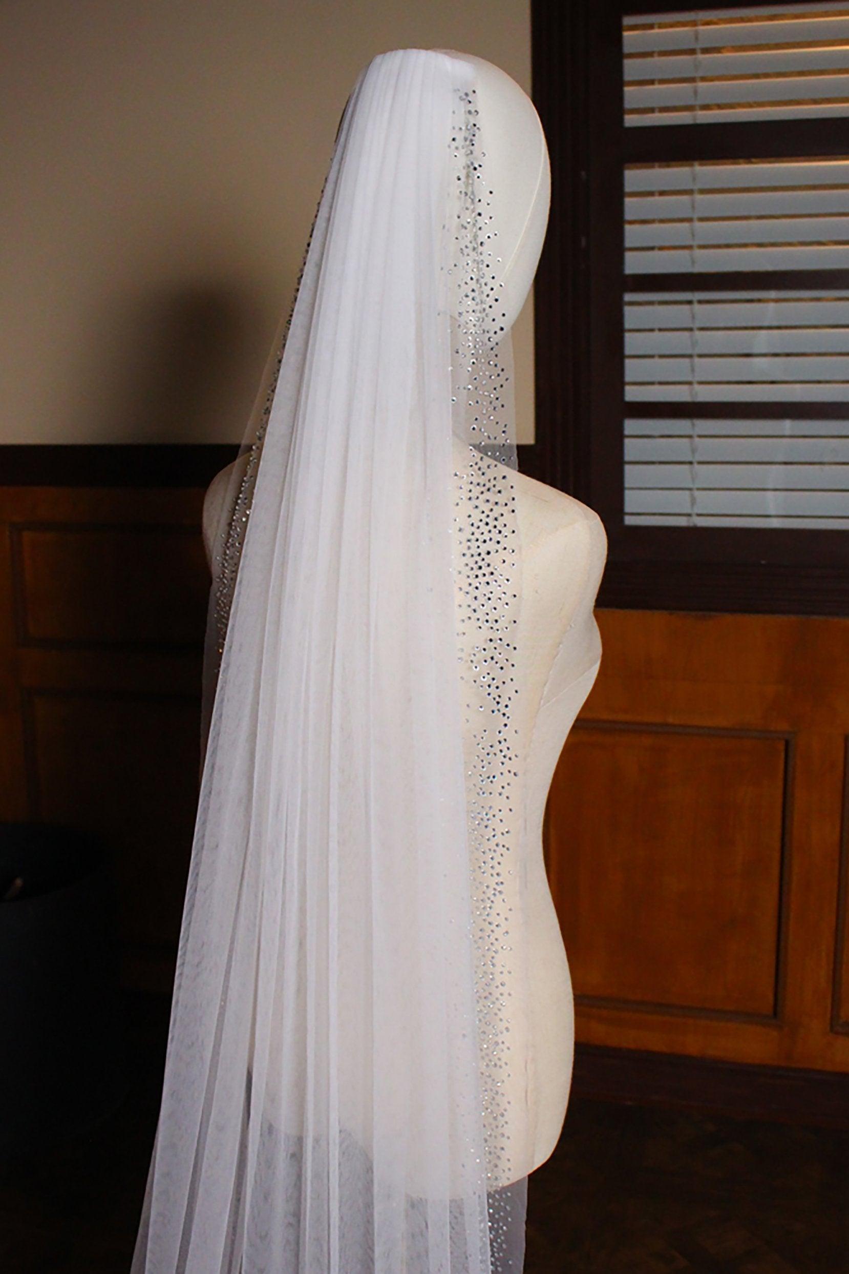 One-tier Cut Edge Tulle Chapel Veils with Sequin CV0321 - COCOMELODY