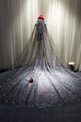 One-tier Cut Edge Tulle Cathedral Veils with Sequin CV0341 - COCOMELODY